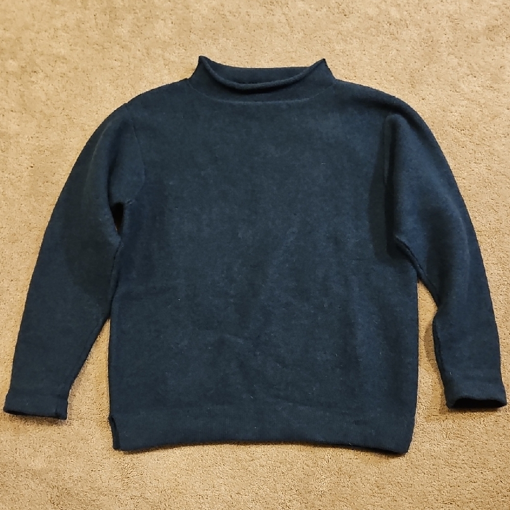Women's Scottish Made Mock Turtleneck Sweater in Teal/Navy